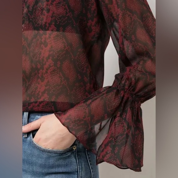 NILI LOTAN Animal Print Snakeskin Sheer Long Sleeve Silk Blouse XS - Picture 2 of 9